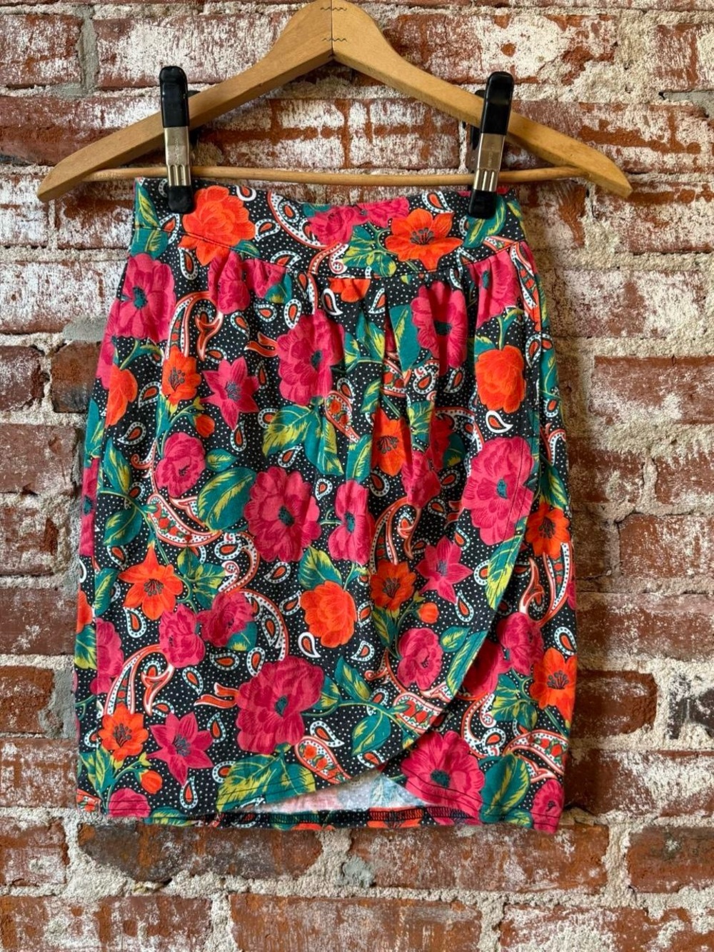 Vintage Floral Print Pencil Skirt - Pink & Orange